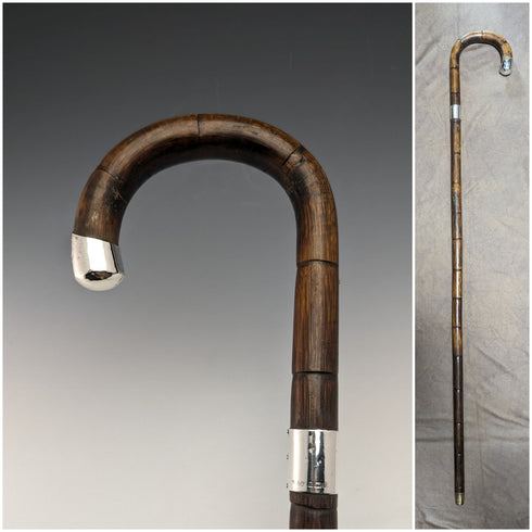 1930年 英国ヴィンテージ 紳士用ステッキ 純銀装飾 バンブーシャフト 91cm